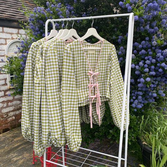 Green Gingham Tie Front Blouse